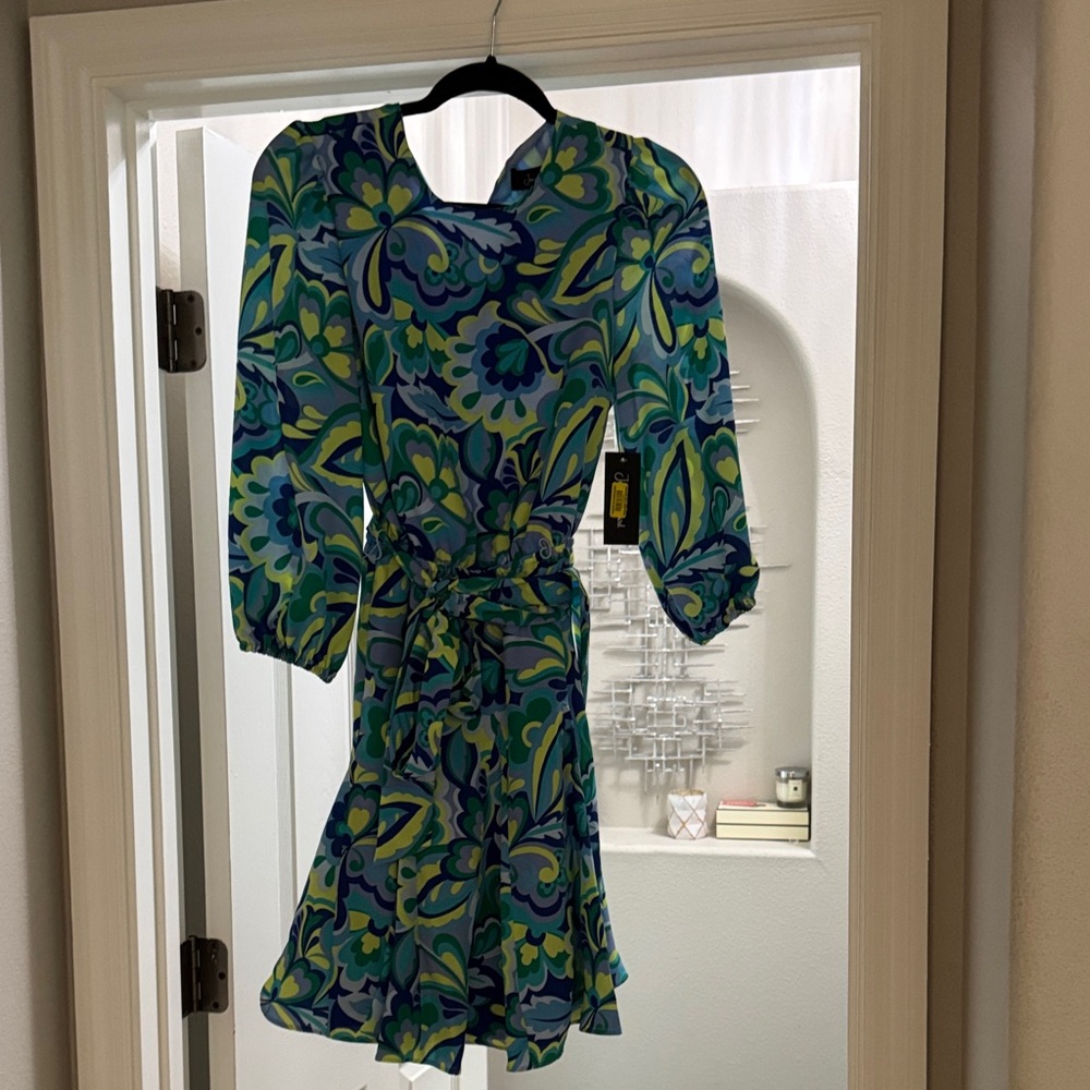 Jessica Howard Blue and Green Floral Long Sleeve mini Dress
